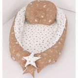 Umay Bebek Babynest, Bebek Uyku Yatağı 0-2 Yaş - Kahve Kedi Desen Yıldız