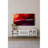 Umay Panjur Kapaklı TV Ünitesi MDF Gri Bej ve Beyaz Renk, Metal Ayak (BEYAZ, 120 CM)