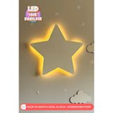 UmayBabyDekor 1 Adet Beyaz Yılız Gece Lambası Bebek Çocuk Odası Duvar Dekorasyonu Aydınlatma Ahşap Gece Lambası