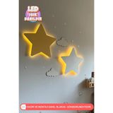 UmayBabyDekor 2 Adet Beyaz Sarı Yıldız Gece Lambası Bebek Çocuk Odası Duvar Dekorasyonu Aydınlatma Ahşap Lamba