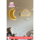 UmayBabyDekor 2 Adet Yıldız ve Bulut Gece Lambası Bebek Çocuk Odası Duvar Dekorasyonu Aydınlatma Ahşap Gece Lamba