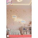 UmayBabyDekor 2 ‘li Bulut Ve 1 Kişiye Özel Led Işık Gece Lambası Bebek Çocuk Odası Duvar Dekorasyonu