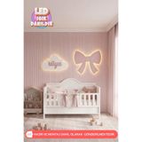 UmayBabyDekor 2 ‘li bulut ve fiyonk Gece lambası Bebek Çocuk Odası Duvar Dekorasyonu Aydınlatma Ahşap Gece Lambası