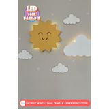 UmayBabyDekor 2Li Set Güneş ve Bulut Gece Lambası Bebek Çocuk Odası Duvar Dekorasyonu Aydınlatma Ahşap Lamba