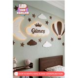 UmayBabyDekor 3’Lü Set Ay Balon Kişiye Özel Bulut Çocuk Duvar Dekorasyonu Ledli