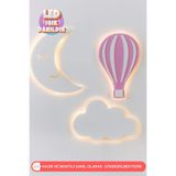 UmayBabyDekor 3Lü Set Ay Bulut Pembe Balon Gece Lambası Bebek Çocuk Odası Duvar Dekorasyonu Aydınlatma Ahşap Lamba