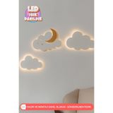 UmayBabyDekor 3Lü Set Bulut ve Ay Gece Lambası Bebek Çocuk Odası Duvar Dekorasyonu Aydınlatma Ahşap Gece Lambası
