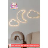 UmayBabyDekor 3Lü Set Bulutlar Gece Lambası Bebek Çocuk Odası Duvar Dekorasyonu Aydınlatma Ahşap Gece Lambası