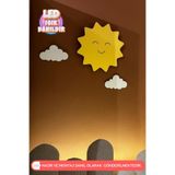 UmayBabyDekor 3Lü Set Güneş ve Bulutlar Gece Lambası Bebek Çocuk Odası Duvar Dekorasyonu Aydınlatma Ahşap Lamba