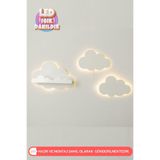 UmayBabyDekor 3Lü Set Raflı Bulut İkili Bulut Gece Lambası Bebek Çocuk Odası Duvar Dekorasyonu Aydınlatma Ahşap Lamba