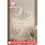 UmayBabyDekor 4’lü Set 3’ Kalp Pofuduk 1 Adet Kişiye Özel Çocuk Dekorasyon Ürünü Ledli Ahşap Süsü