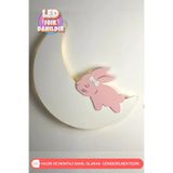UmayBabyDekor Led Işıklı Ay ve Tavşan Gece Lambası Bebek Çocuk Odası Duvar Dekorasyonu Aydınlatma Ahşap Lamba