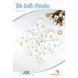 Umaybebek 100X100 Cm, Organik Tek Katlı Müslin Bebek Pikesi, Battaniyesi-Mavi Bulut