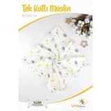 Umaybebek 100X100 Cm, Organik Tek Katlı Müslin Bebek Pikesi, Battaniyesi-Sarı Bulut