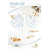 Umaybebek 12 Parça Organik Müslin Bebek Pikesi, Battaniyesi, Ağız Bezi, Salya Bezi, Önlük-Mavi Bulut