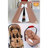 Umaybebek 4 Parça - Puset Örtüsü, Bel Destekli Bebek Arabası Minderi, Puset Minderi, Puset Çarşafı - Tutmalı-Kahve T