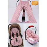 Umaybebek 4 Parça - Puset Örtüsü, Bel Destekli Bebek Arabası Minderi, Puset Minderi, Puset Çarşafı - Tutmalı-Pudra Yıldız T