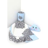 Umaybebek 5 Parça - Bebek Uyku Yatağı, Baş Yastık, Bebek Pikesi, Yorganı, Dekoratif Bulut Yastık - 60 x 90 cm - Koyu Gri - Mavi