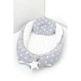 Umaybebek Babynest, Bebek Uyku Yatağı 0-2 Yaş - %100 Pamuk-Açık Gri Yıldız