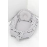 Umaybebek Babynest, Bebek Uyku Yatağı 0-2 Yaş - %100 Pamuk-Gri Fırfırlı