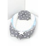 Umaybebek Babynest, Bebek Uyku Yatağı 0-2 Yaş - %100 Pamuk-Koyu Gri Mavi