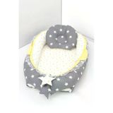 Umaybebek Babynest, Bebek Uyku Yatağı 0-2 Yaş - %100 Pamuk-Koyu Gri Sarı