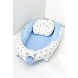 Umaybebek Babynest, Bebek Uyku Yatağı 0-2 Yaş - %100 Pamuk-Mavi Beyaz