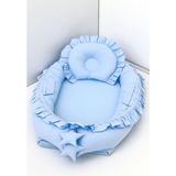 Umaybebek Babynest, Bebek Uyku Yatağı 0-2 Yaş - %100 Pamuk - Mavi Fırfırlı - 60 x 90 cm