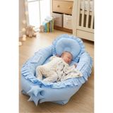 Umaybebek Babynest, Bebek Uyku Yatağı 0-2 Yaş - %100 Pamuk - Mavi Fırfırlı