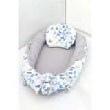 Umaybebek Babynest, Bebek Uyku Yatağı 0-2 Yaş - %100 Pamuk-Mavi Kelebek