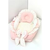 Umaybebek Babynest, Bebek Uyku Yatağı 0-2 Yaş - %100 Pamuk-Pembe Fırfırlı