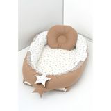 Umaybebek Babynest, Bebek Uyku Yatağı 0-2 Yaş - Pamuk Kumaş - Kahve Yıldız - Kahverengi - 60 x 90 cm