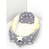 Umaybebek Babynest, Bebek Uyku Yatağı 0-2 Yaş - Pamuk Kumaş - Koyu Gri Sarı - Koyu Gri - Sarı - 60 x 90 cm