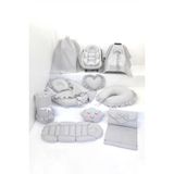 Umaybebek Babynest Puset Örtüsü Alt Açma Emzirme Yastığı Bel Destekli Ana Kucağı Bebek Arabası Minderi-Panço-Gri Fırfırlı P