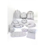 Umaybebek Babynest Puset Örtüsü Alt Açma Emzirme Yastığı Bel Destekli Ana Kucağı Bebek Arabası Minderi-Tutmalı-Gri Fırfırlı T