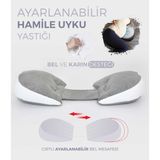 Umaybebek Bel ve Karın Desteği, Hamile Yastığı, Çok Fonksiyonlu, Uyku Emzirme Yastığı, Ayarlanabilir, Cırtlı - Gri - Beyaz