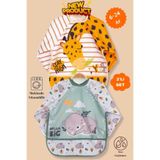 UMBABY 2'li Uzun Kollu Mama Önlüğü, Zürafa ve Ayıcık Desen, Sıvı Geçirmez, Makinede Yıkanabilir, 6-24 Ay