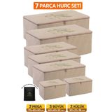 umbellatum 2 Mega 3 Büyük 2 Küçük 7 Parça Hurç Seti Organizer | Bej Kıyafet Bohça Yorgan Hurcu Baza Altı & Dolap İçi Düzenleyici