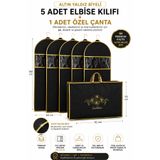 umbellatum 5’li Elbise Kılıfı Seti PVC Pencereli Altın Yaldız Biyeli Ceket Takım Elbise Kılıfı + Taşıma Çantası hurç organizer