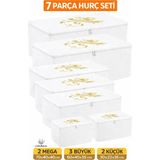 Umbellatum 8'li Beyaz 2 Mega 3 Büyük 2 Küçük Hurç Seti Hava Geçirgen Kumaşla Saklama - 7'li