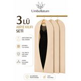 umbellatum Abiye Elbise Kılıfı Gamboç Bej 3'lü Set 60x160 cm Saklama Dolap İçi Düzenleyici Organizer Hurç