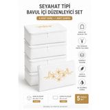 umbellatum Bavul İçi Organizer 5 Parça | Valiz İçi Seyahat Tipi Hurç Düzenleyici Seti Beyaz
