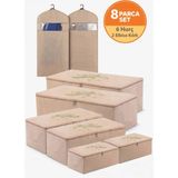 Umbellatum Hurç Organizer Saklama Çantası 2 Mega 2 Büyük 2 Küçük Boy ve 2 Elbise Kılıfı 8'li Set - Bej
