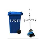 UMBEX PLUS 3 Adet Plastik Çöp Konteyneri 240 lt Isıya Karşı Dayanıklı Kapaklı Faraş Hediyeli
