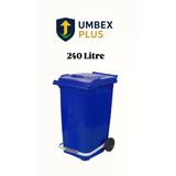 Umbex plus Mavi Plastik Metal Pedallı Çöp Konteyneri 240 Litre Konteyner - Isıya Dayanıklı Malzeme - Mavi