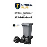 UMBEX PLUS Metal Pedallı Çöp Konteyneri 120 Litre Konteyner ve 10 Adet Çöp Poşet Rulosu- Isıya Dayanıklı-