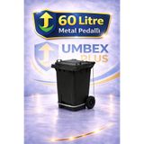 UMBEX PLUS Metal Pedallı Çöp Konteyneri 60 Litre Konteyner ve 20 Adet Çöp Poşet Rulosu- Isıya Dayanıklı-