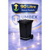 UMBEX PLUS Metal Pedallı Çöp Konteyneri 90 Litre Konteyner ve 10 Adet Çöp Poşet Rulosu- Isıya Dayanıklı-