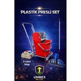 Umbex Plus Tek Kovalı Krom Temizlik Arabası Ve Paspas Arabası Temizlik Seti Plastik + Islak Mop Seti.