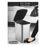UMBEX PLUS UMBEX Pedallı 25 Litre Gri Banyo Mutfak Çöp Kovası Çöp Kutusu Siyah Kapaklı